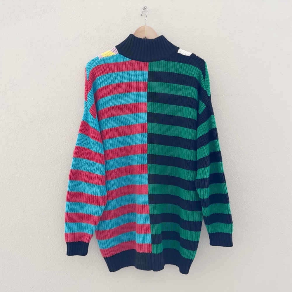 Staud Hampton Sweater Med Chunky Cotton Cabana Stripe Oversized Preppy Colorful - Picture 6 of 12